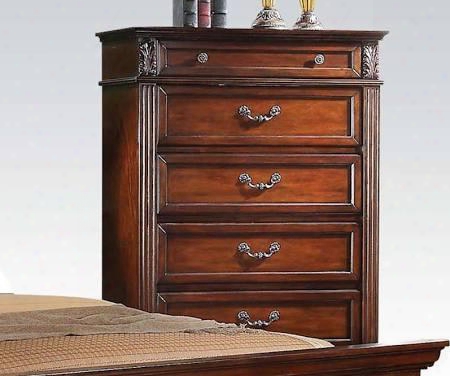 Roman Empire Iii Collection 23349 39" Chest With 5 Drawers Metal Hardware Felt Lined Top Drawer And Side Metal Drawer Glides Inn Dark Walnut