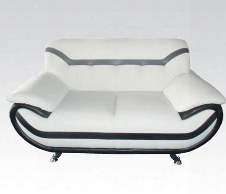 Rozene Collection 51156 61" Loveseat With Chrome Legs Tufted Back Cushions Wood Frame And Bonded Leather Upholstery In Black And White