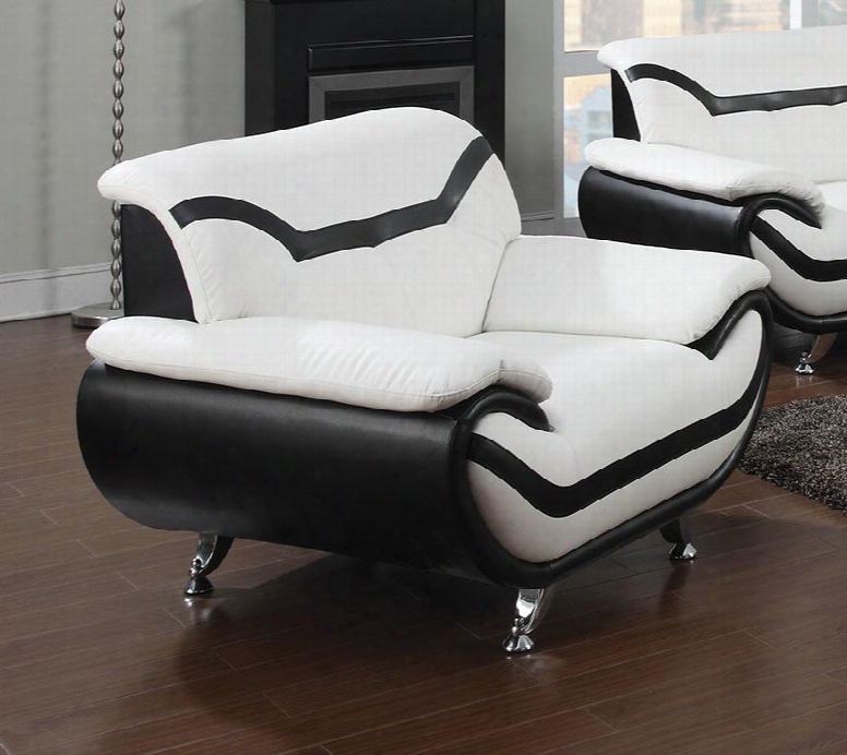 Rozene Collection 51157 47" Chair With Chrome Legs Tufted Back Cushions Wood Frame And Bonded Leather Upholstery In Black And White