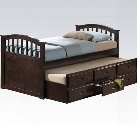 San Marino Collection 04990w Twin Size Bed With Storage Drawers Trundle Arched Design Solid Wood And Wood Veneer Construction In Dark Walnut