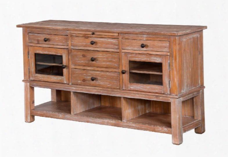 Sandalwood Collection 2471sw 66" Server With Wine Bottle Holders Pullout Tray And 5 Drawers In Sandalwood