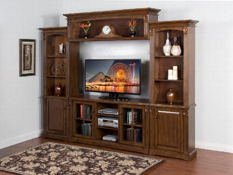 Savannah Collection 3543ac 118" Grand Entertainment Wall With 4 Doors Molding Details And 6 Adjustable Shelves In Antique Charcoal