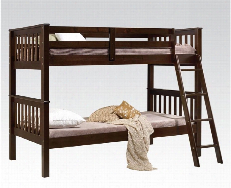 Searra Collection 37180a Twin Over Twin Size Bunk Bed With Brazil Taeda Pine Wood Supported Slats Ladder And Easy Access Guard Rails In Espresso
