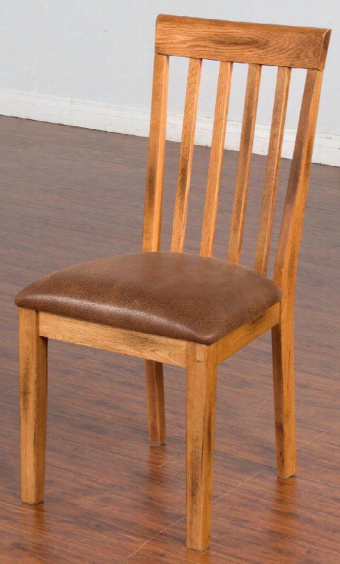 Sedona Collection 1424ro-ct 38" Slatback Chair With Microfiber Cushioned Seat Tapered Legs And Slat Back In Rustic Oak