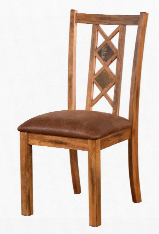 Sedona Collection 1484ro 38" Slatback Side Chair With Cushioned Seat Distressed Detailing And Slat Back In Rustic Oak