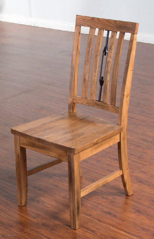 Sedona Collection 1498ro 40" Turnbuckle Back Side Chair With Wooden Seat Slat Back And Stretchers In Rustic Oak