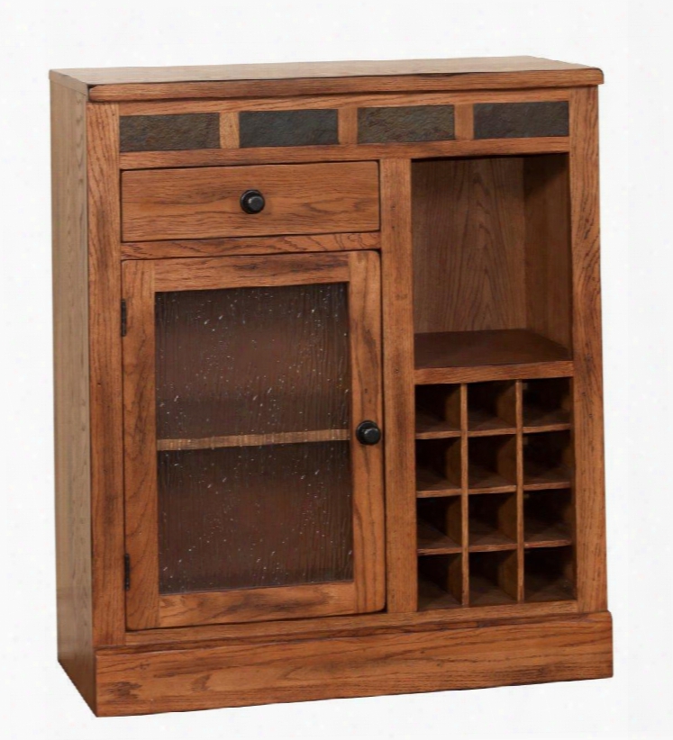 Sedona Collection 1918ro 32" Mini Bar With 12 Bottle Rack Waterfall Glass Door And Glass Hanger In Rustic Oak