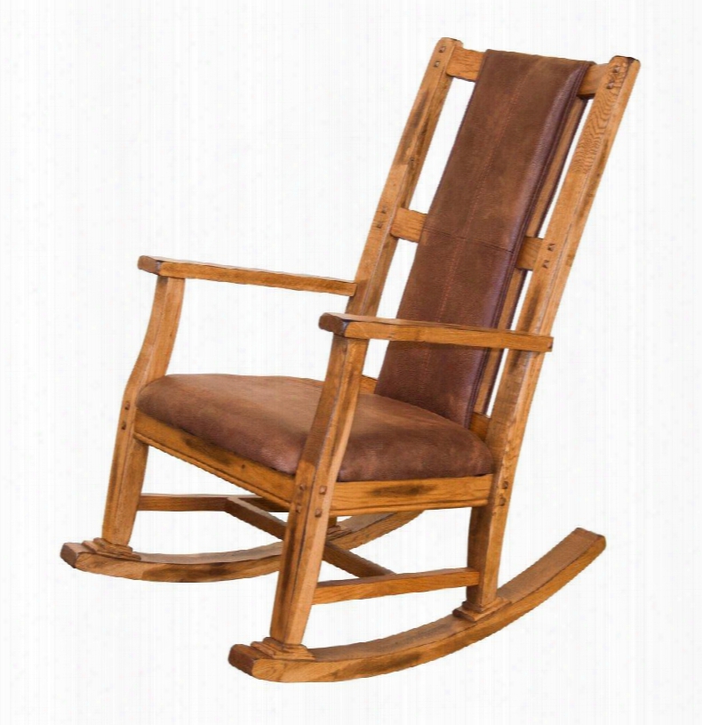 Sedona Collection 1935ro-2 41" Rocker With Cushion Seat Stretchers Distressing And Brown Microfiber Upholstery In Rustic Oak