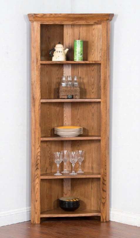 Sedona Collection 2288ro 31" Corner Curio With Distressed Detailing And 5 Adjustable Shelves In Rustic Oak