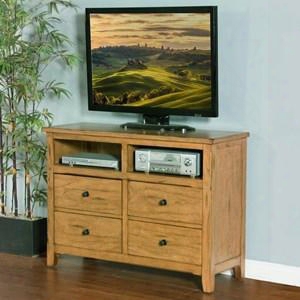 Sedona Collection 2334ro-mc 50" Petite Media Chest W Ith 4 Drawers 2 Open Compartments And Tapered Legs In Rustic Oak