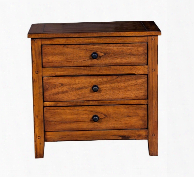 Sedona Collection 2334ro-n 29" Petite Nightstand With 3 Drawers Distressed Detailing And Tapered Legs In Rustic Oak