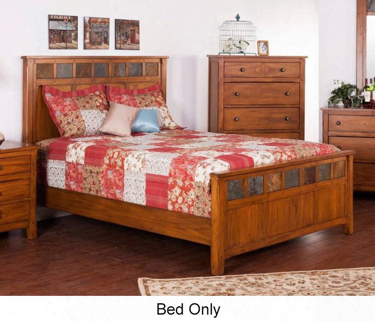 Sedona Collection 2334ro-q 92" Petite Queen Bed With Genuine Slate Accents Distressed Detailing Aand Tapered Legs In Rustic Oak