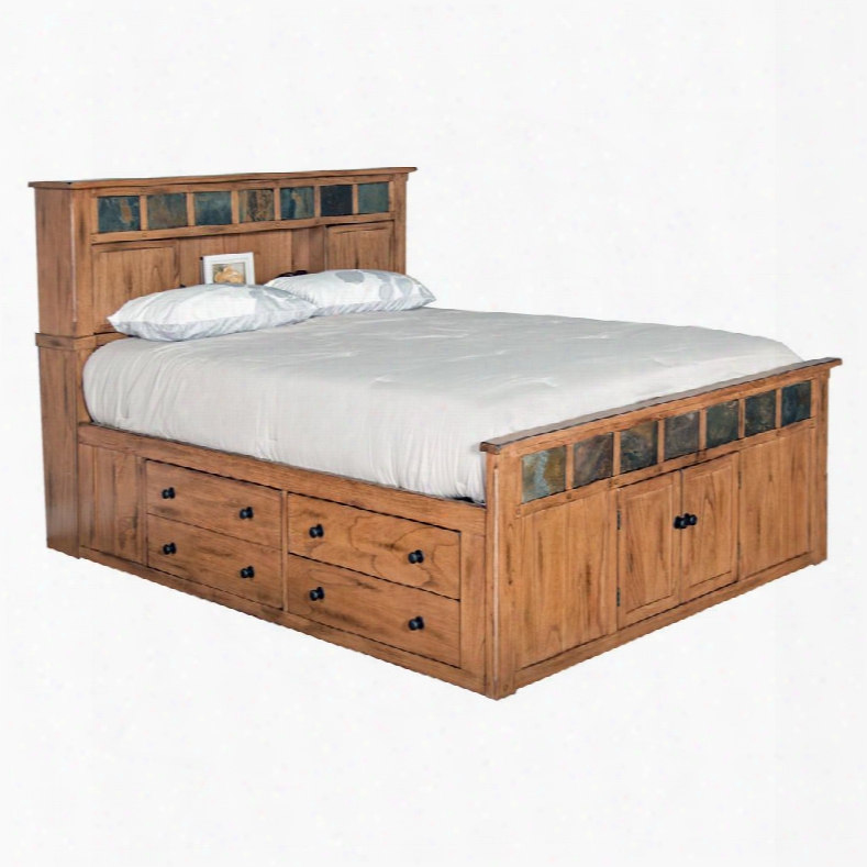 Sedona Collection 2334ro-sq 96" Queen Storage Bed With 2 Deep Storage Drawers 4 Regular Drawers And Bookcase Headboard In Rustic Oak
