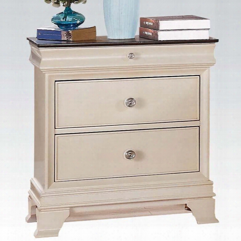 Tahira Collection 24423 27" Nightstand With 3 Drawers Felt Lined Top Drawers Cherry Finish Top Dovetail French Front And English Back In Ivory