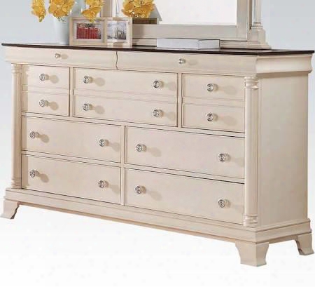 Tahira Collection 24425 64" Dresser With 9 Drawers Felt Lined Top Drawers Cherry Finish Top Dovetail Frech Front And Englishb Ack In Ivory