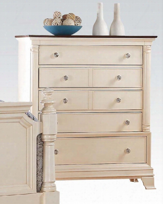 Tahira Collection 24426 43" Chest In The Opinion Of 5 Drawers Metal Hardware Felt Lined Top Drawer And Side Metal Drawer Glides In Ivory