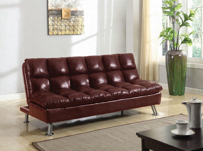 Tayte Collection 57122 72" Adjustable Sofa With Chrome Metal Legs Tufted Cushions And Polished Microfiber Upholstery In Burgundy