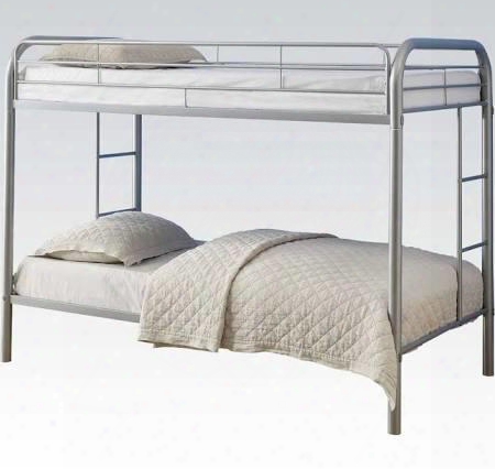 Thomas Collection 02188si Twin Over Twin Size Bunk Bed With Built-in Side Ladders Full Length Guard-rail Slat System Included And Metal Tube Frame In Silver