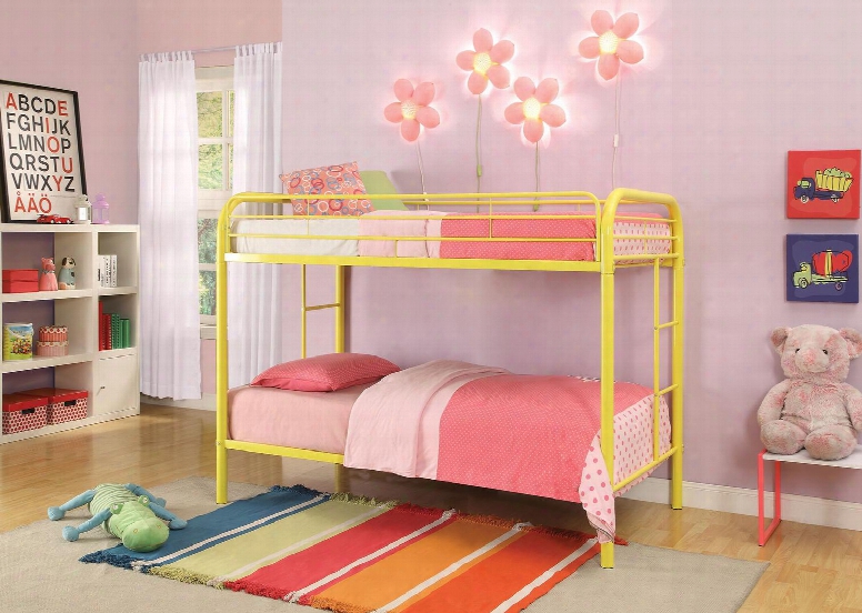 Thomas Collection 02188yl Twin Over Twin Size Bunk Bed With Built-in Side Ladders Full Length Guard-rail Slat System Included And Metal Tube Frame In Yellow