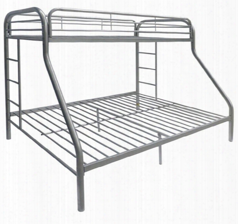 Tritan Collection 02052si Twin Over Queen Size Bed With Built-in 2 Side Ladders Full Length Guard-rail Slat System Included And Metal Tube Frame In Silver