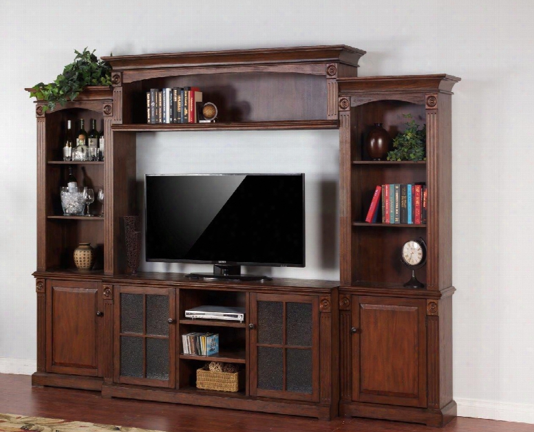 Tuscany Collection 3543vm 118" Grand Entertainment Wall With 4 Doors Molding Details And 6 Adjustable Shelves In Vintage Mocha