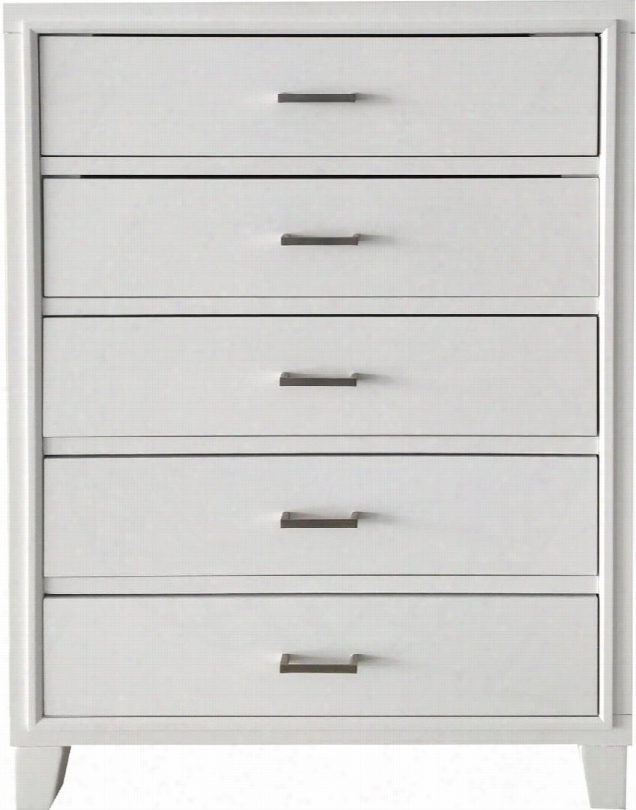 Tyler Collection 22546 34" Chest With 5 Drawers Center Metal Drawer Glide Brushed Nickel Hardware Rubberwood And Gum Veneer Materials In White