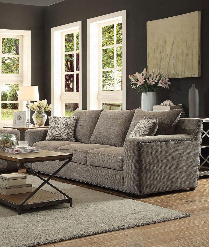 Ushury Collection 52190 89" Sofa With Accent Pillows Removable Cushions Nail Head Trim Accent Wood Frame And Fabric Upholstery In Grey