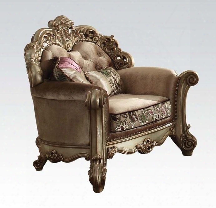 Vendome Collection 53012 48" Chair With Toss Pillows Nail Head Trim Aspen And Poplar Wood Construction Crystsl-like Tufted Back And Bone Fabric Upholstery