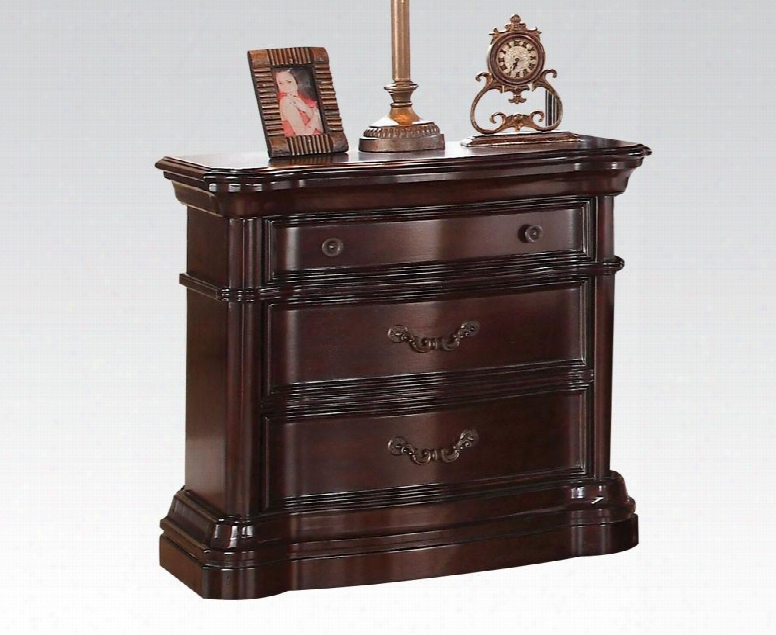 Veradisia Collection 20634mr 34" Nightstand With 3 Drawers Marble Top Metal Hardware Rubberwood And Bentwood Construction In Dark Cherry