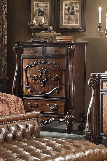 Versailles Collection 21106 47" Chest With 5 Felt Lined Drawers Carved Apron Decorative Metal Hardware And Solid Wood Construction In Cherry