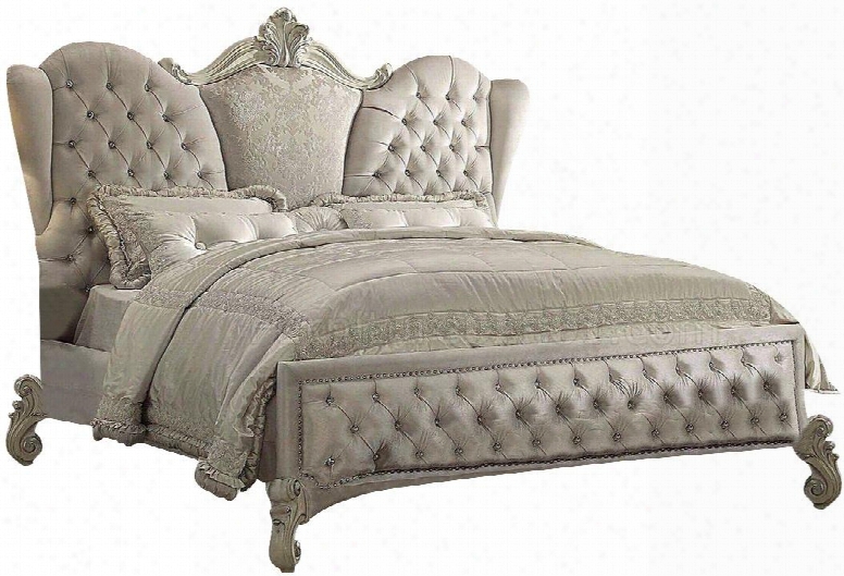 Versailles Collection 21124ck Sleigh Bed With Nail Head Trim Accents Padded Side Rails And Velvet Upholstery In Bone White