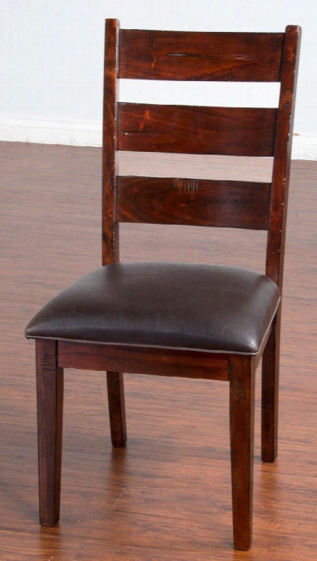 Vineyard Collection 1508rm-c1 40" Ladderback Chair With Cushioned Seat Tapered Legs And Apron In Rustic Mahogany
