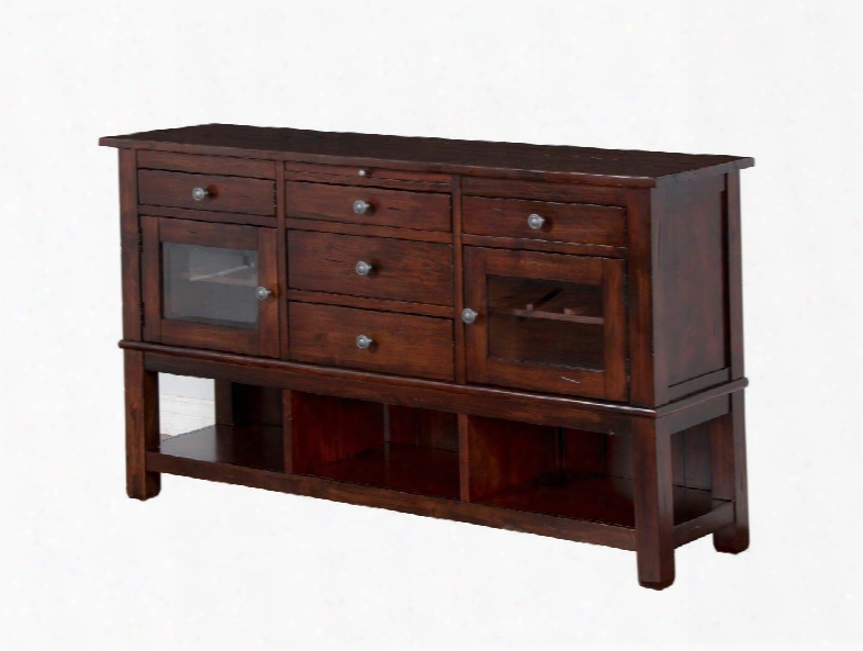 Vineyard Collection 2471rm 66" Server With Wine Bottle Holders Pullout Tray And 5 Drawers In Rustic Mahogany