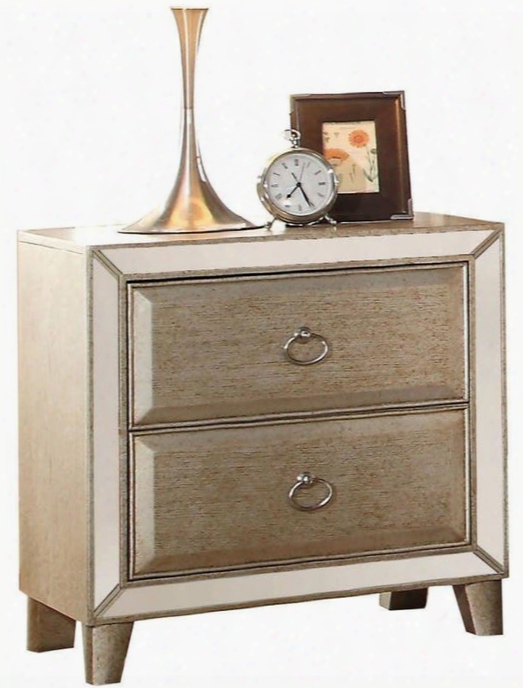 Voeville Collection 21003 28" Nightstand With 2 Drawers Mirror Inlay Silver Iron Metal Hardware Pine Wood And Oak Veneer Materials In Antique  Gold