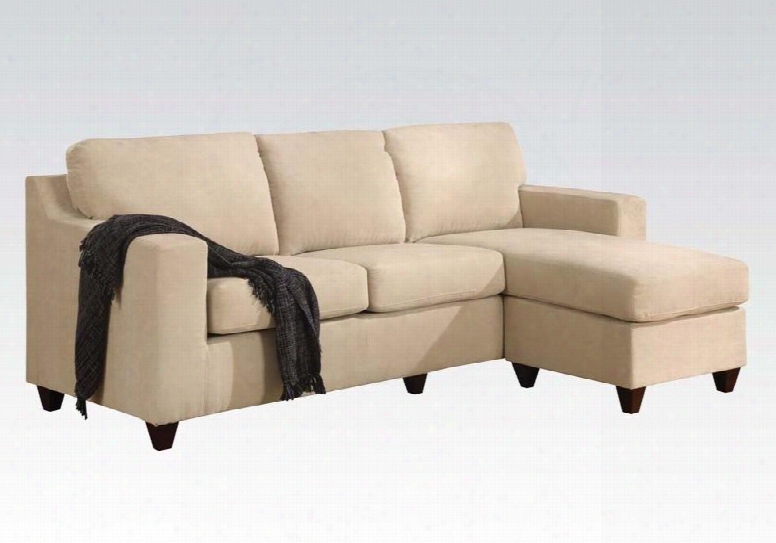 Vogue 05 913a 86" Reversible Chaise Sectional With Accent Pillows Tapered Wood-like Legs Microfiber Upholstery Loose Back And Seat Cushion In Beige