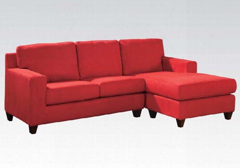 Vogue 05917a 86" Reversible Chaise Sectional With Accent Pillows Tapered Wood-like Legs Microfiber Upholstery Loose Back And Seat Cushion In Red