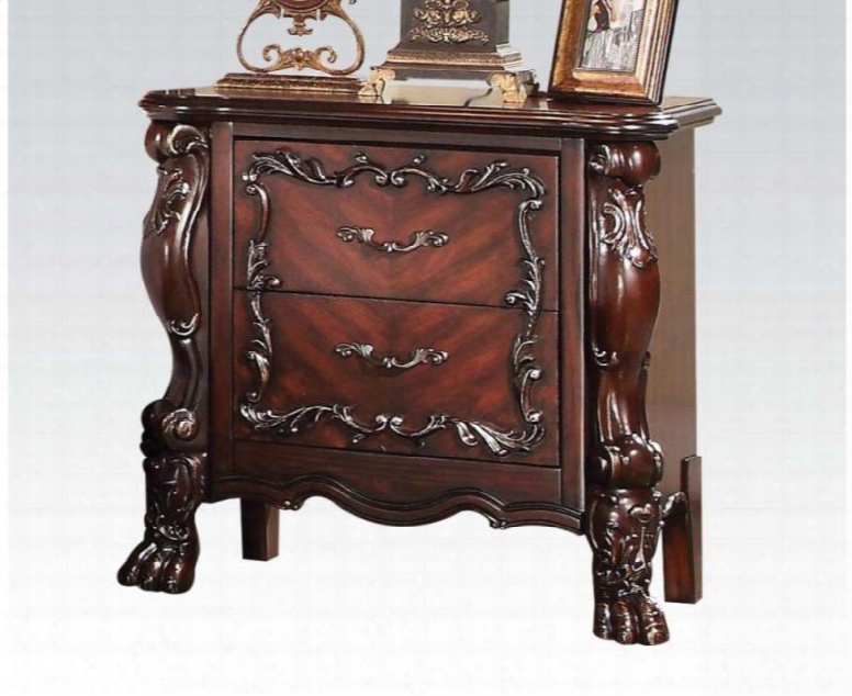 Westerland Collection 26013 31" Nightstnad With 2 Drawers Claw Feet Aged Iron Metal Hardware Scroll Arches Floral Accents And Pine Wood Construction In