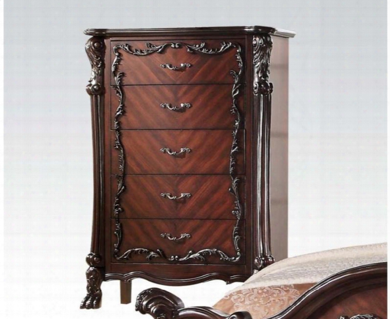 Westerland Collection 26016 41" Chest With 5 Drawers Claw Feet Aged Iron Metal Hardware Scroll Arches Floral Accents And Pine Wood Construction In Dark