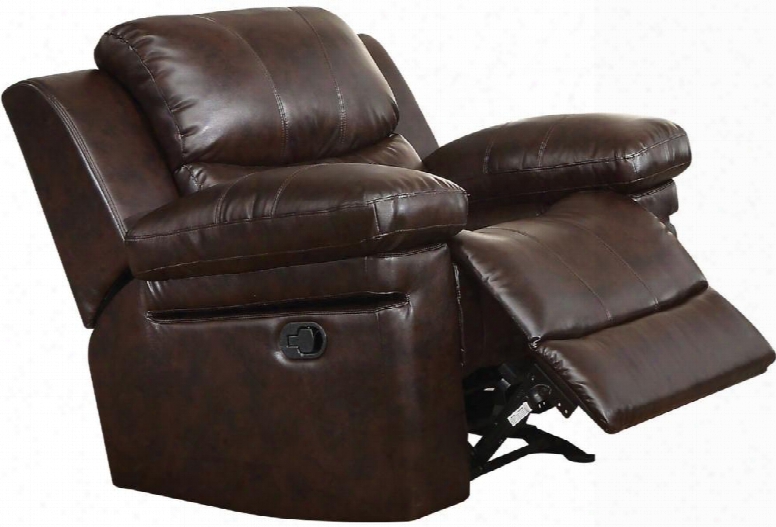 Xenos Collection 52142 41" Rocker Recliner With Pillow Top Arms Wood And Metal Frame Tight Cushions And Leather-aire Upholstery In Dark Brown