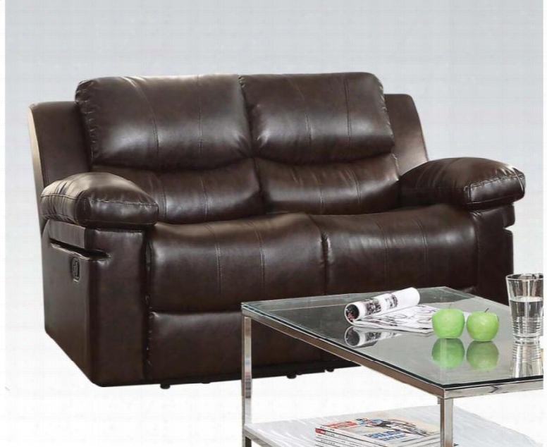 Xenos Colllection 52143 62" Reclining Loveseat With Pillow Top Arms Wood And Metal Frame Tight Cushions And Leather-aire Upholstery In Dark Brown