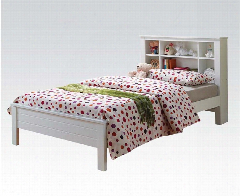 Yara Collection 37058t Twin Size Bed With Wooden Slats Bookcase Headboard Solid Wood And Pu Veneer Materials In White