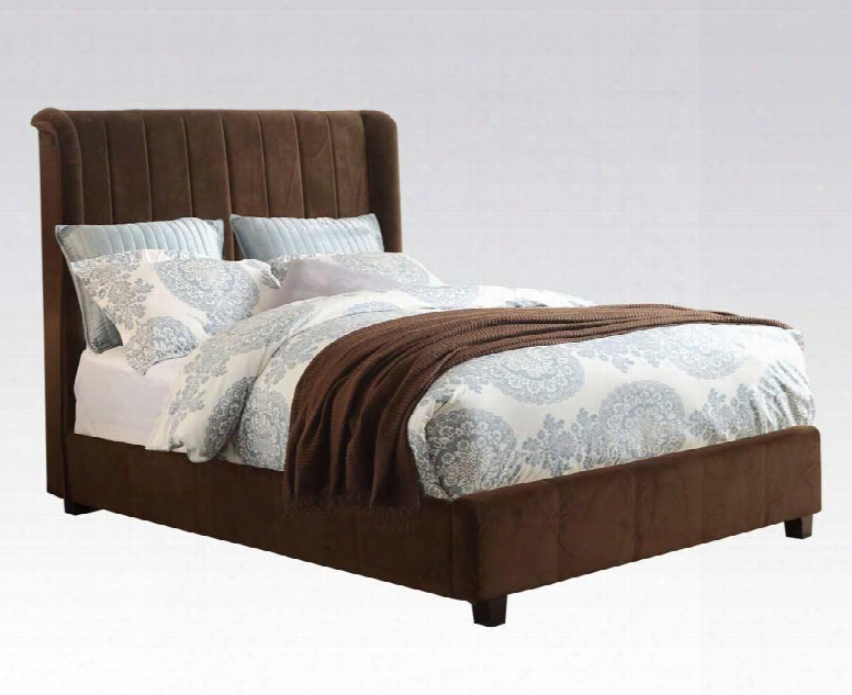 Zachary Collection 20770q Queen Size Bed With Low Profile Footboard And Micro-velvet Upholstery In Dark Brown