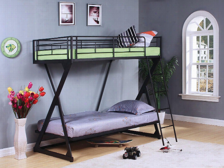 Zazie Collection 37130 Twin Over Twin Size Bunk Bed With Slat System Included Reversible Ladder Easy Access Guardrail And Steel Tube Material In Sandy Black