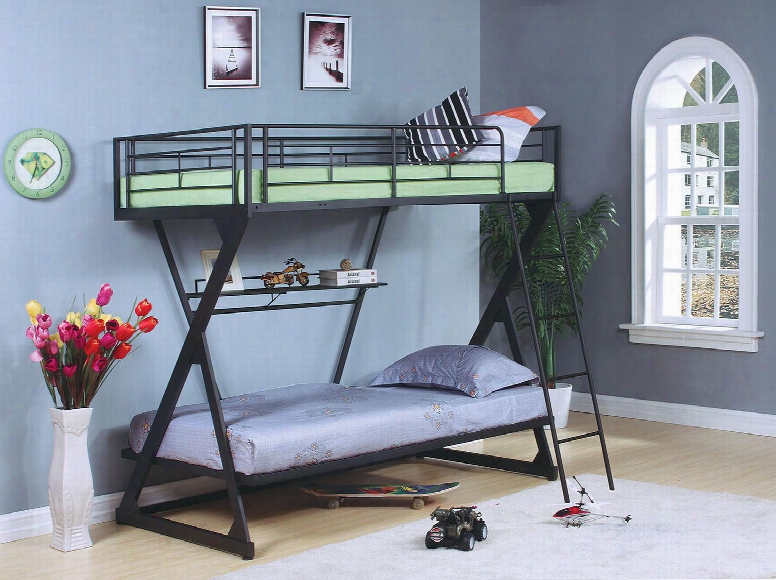 Zazie Collection 37132 Twin Over Twin Size Bunk Bed With Bookshelf Included Reversibe Ladder Easy Access Guardrail Slat System Included And Steel Tube