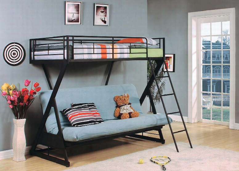 Zazie Collection 37134 Twin Over Full Size Futon Bunk Bed With Reversible Ladder Easy Access Guardrail Slat System Included And Steel Tube Construction In