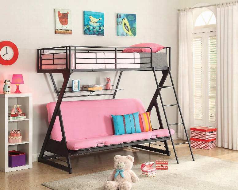 Zazie Collection 37136 Twin Over Full Size Futon Bunk Bed With Bookshelf Included Reversible Ladder Easy Access Guardrail Slat System Included And Steel