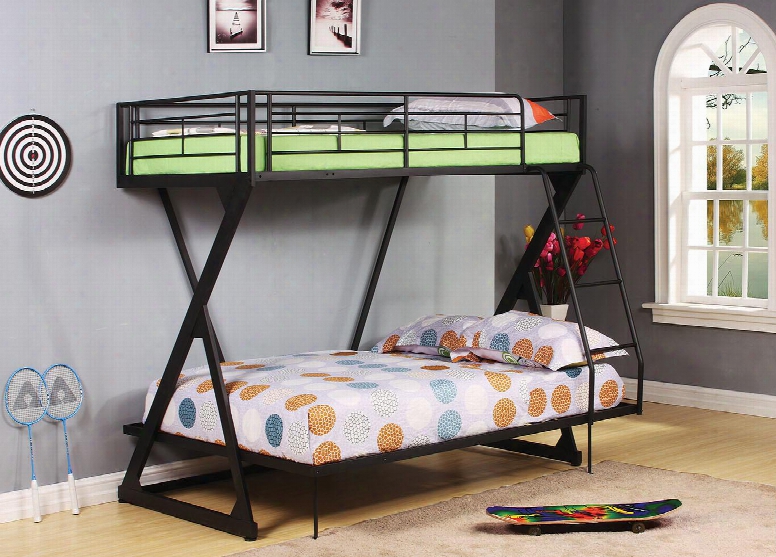 Zazie Collection 37140 Twin Over Full Size Bunk Bed With Reversible Ladder Easy Access Guardrail Slat System Included And Steel Tube Construction In Sandy