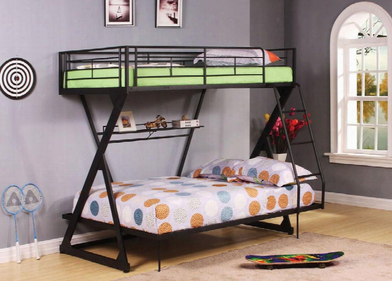 Zazie Collection 37142 Twin Over Full Bunk Bed With Reversible Ladder Easy Access Guardrail Bookshelf Slat System Included And Steel Tube Construction In