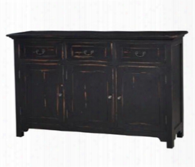 23364 Aries Side Board Cabinet With 3 Doors 3 Drawers Metal Hardware And Molding Detailing In Black Distressed