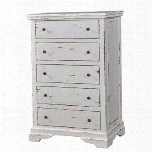 23532 Homestead Chest With 5 Drawers Molding Details And Decorative Metal Hardware In Whit Distressed